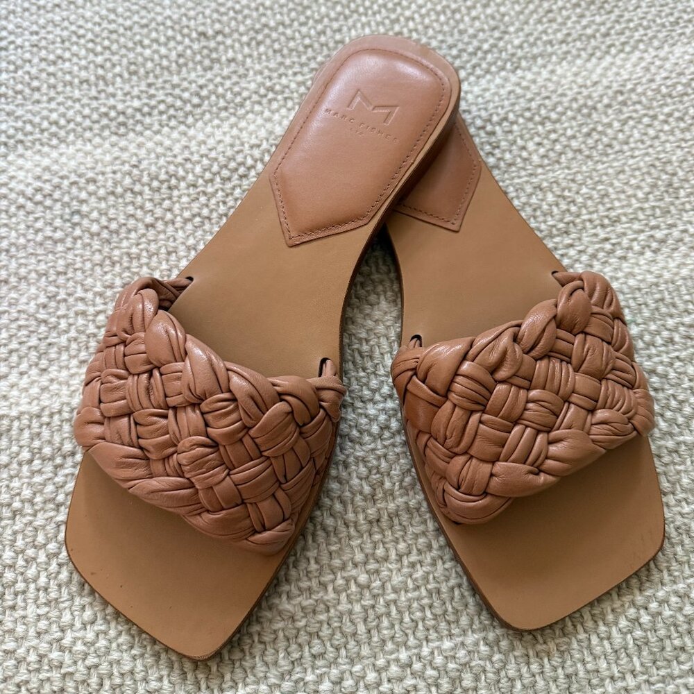 Marc Fisher LTD Reanna Leather Nude Woven Slide Sandals - 8